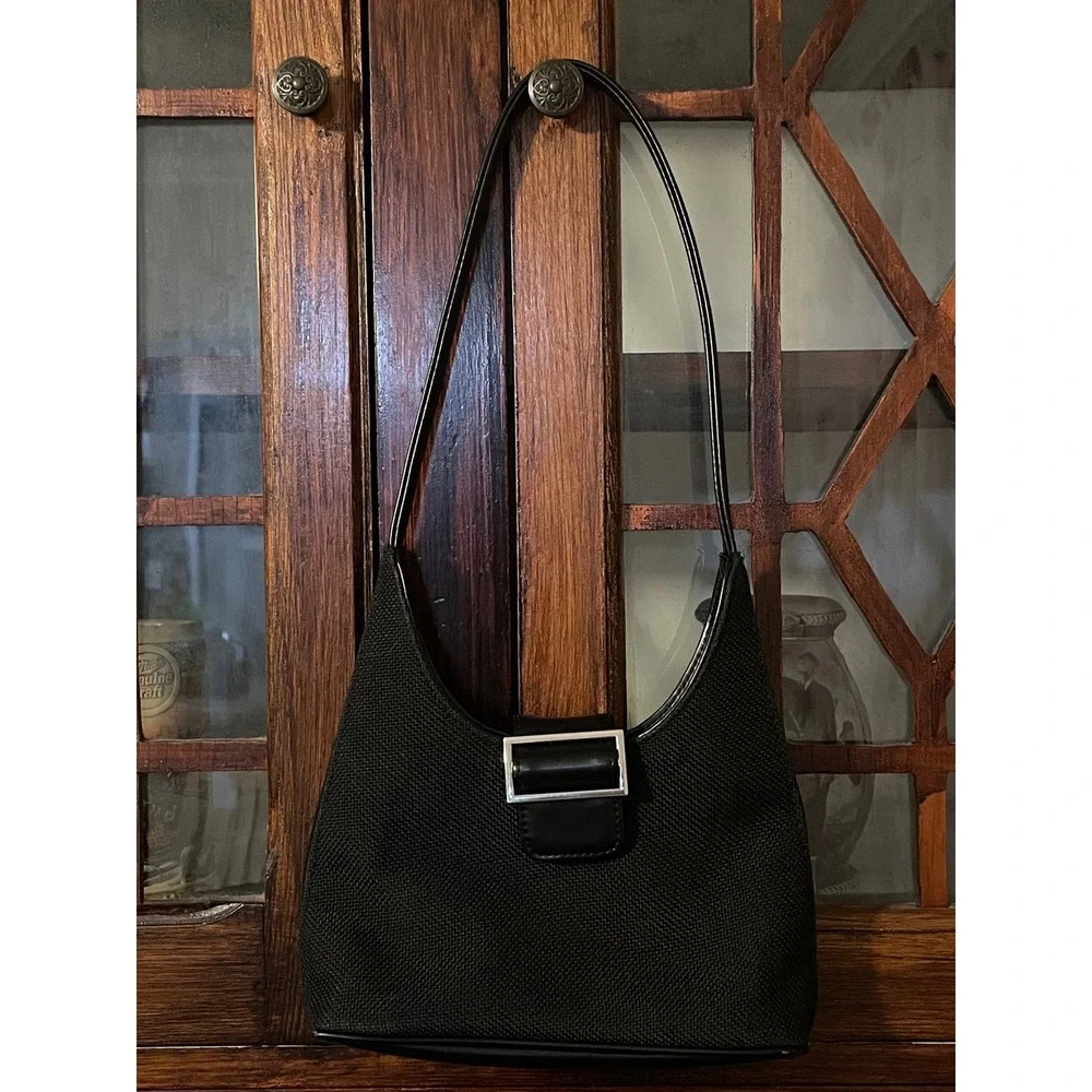 Urban Outfitters Black Shoulder Baguette Small Handbag‎ Silver Buckle